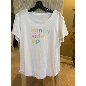 Love by Gap Sunny Side Up Graphic Tee White Cotton Modal Short Sleeve Medium